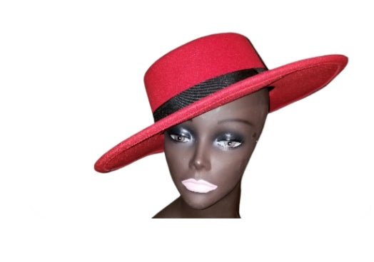 Red wide brim fedora hat on sale